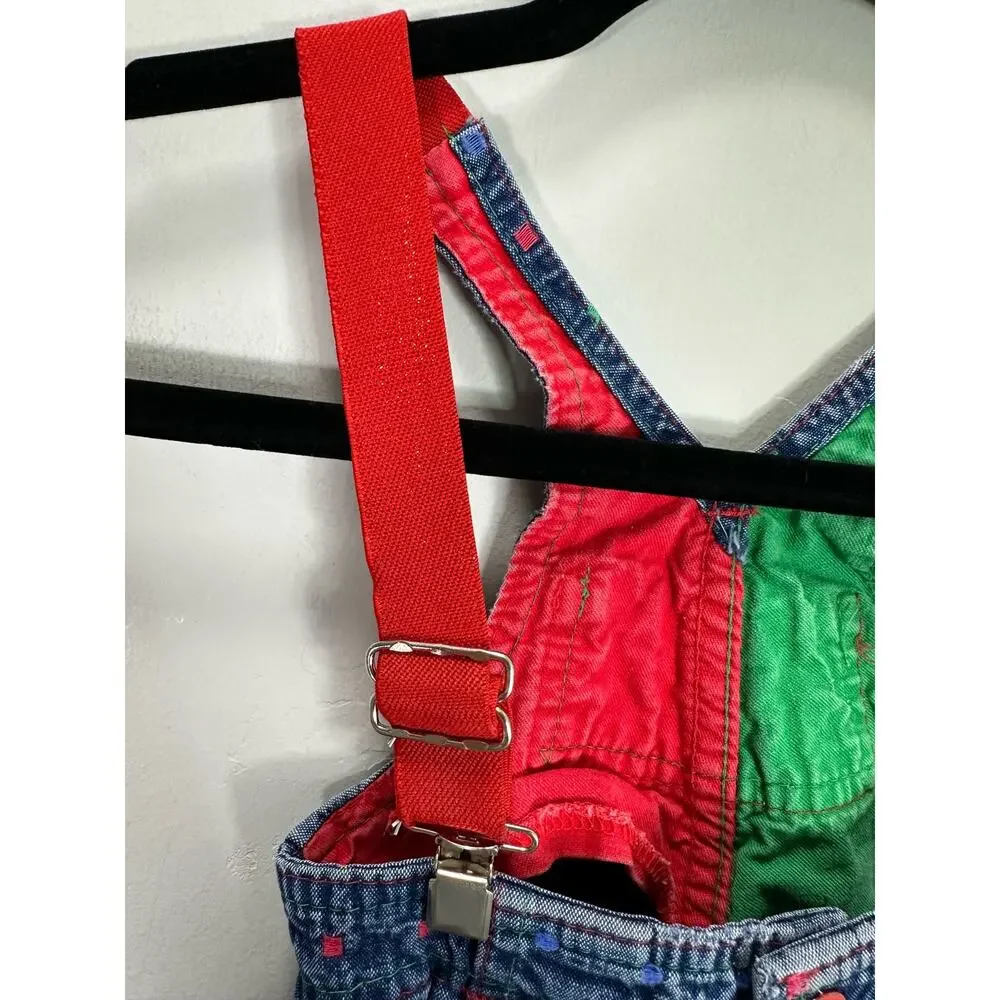 Vintage Oshkosh B’Gosh Vestbak Denim Overalls Suspenders Red Green 12 Months